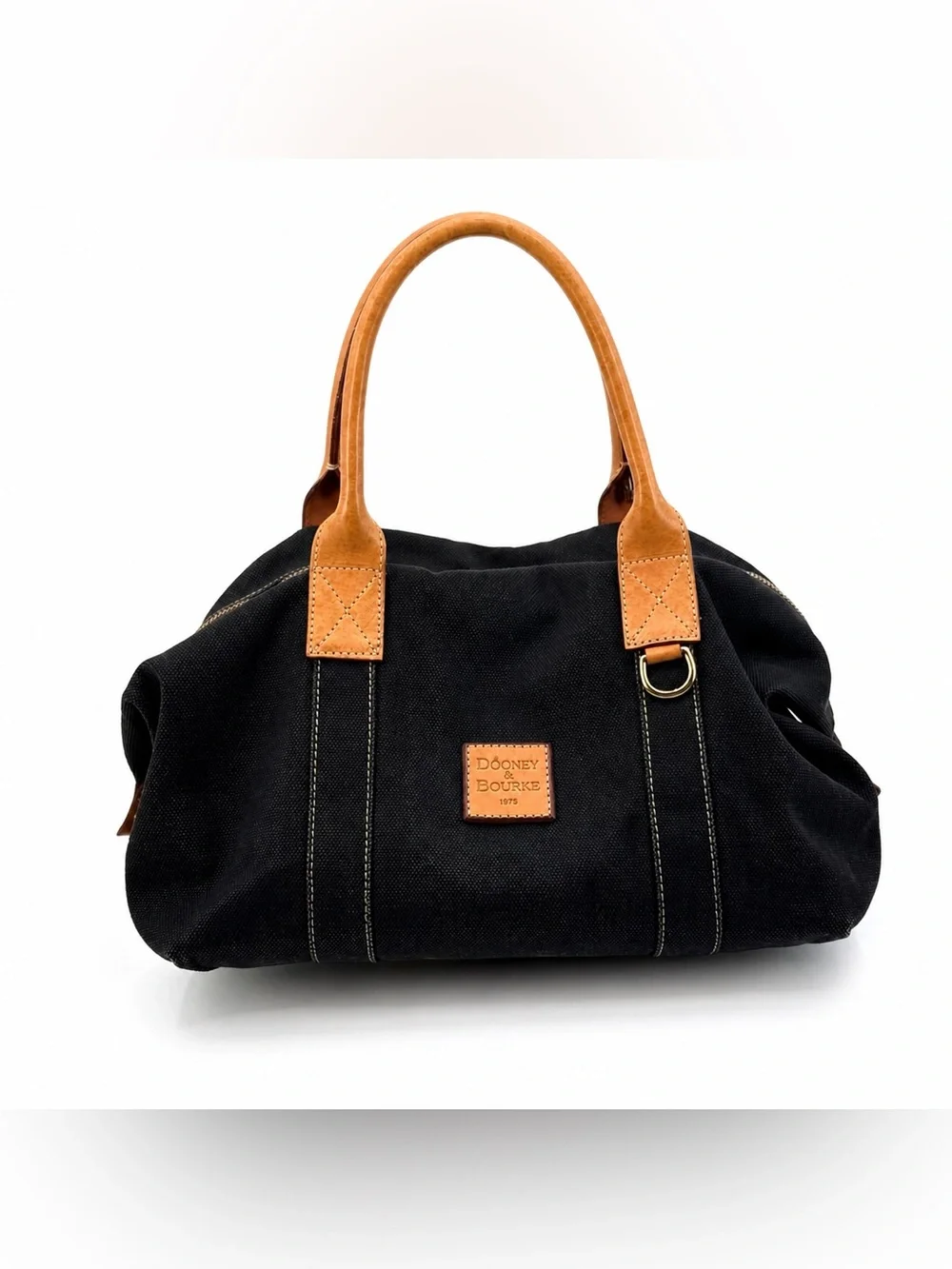 VTG Dooney & Bourke Black Canvas Leather Trim Satchel Bag | Classic Shoulder - Picture 1 of 16